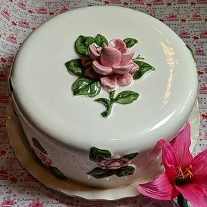 👑 Vintage Pink Rose Cake Plate 👑